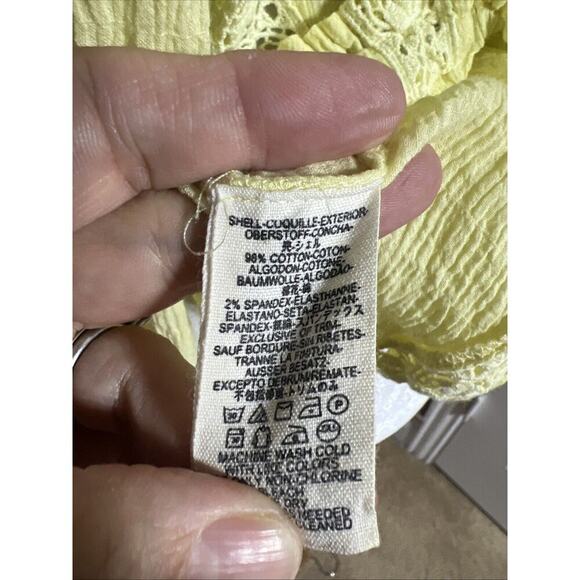 Free People Blouse Boho Yellow Embroidered Sz Small Oversized Off Shoulder Crop - Picture 7 of 9